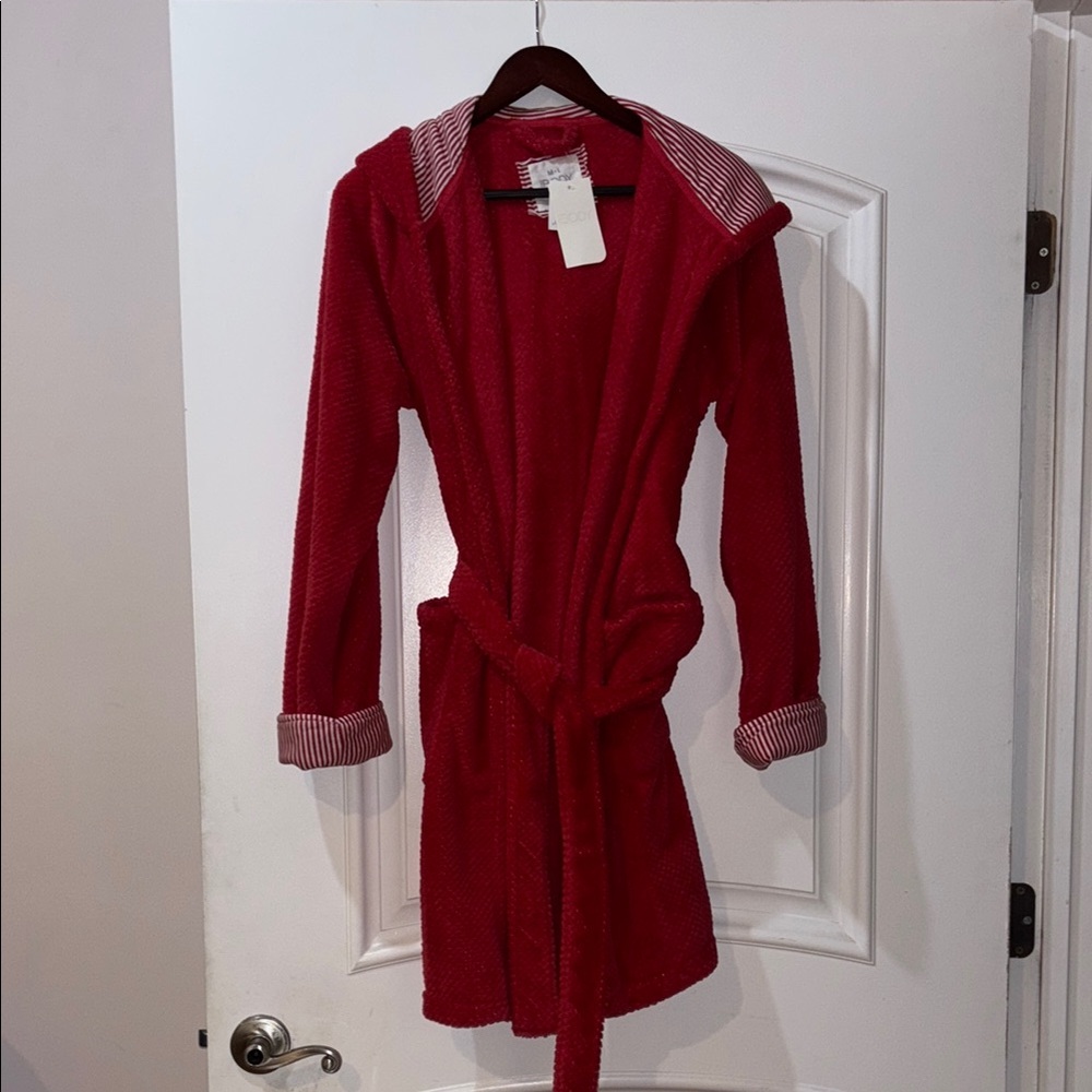 Cotton On Body Crimson Hooded Robe with Striped Trim